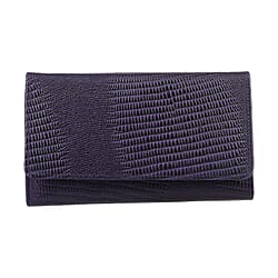 Genuine Leather Lizard Embossed Pattern Womens Rfid Protected Wallet - Black