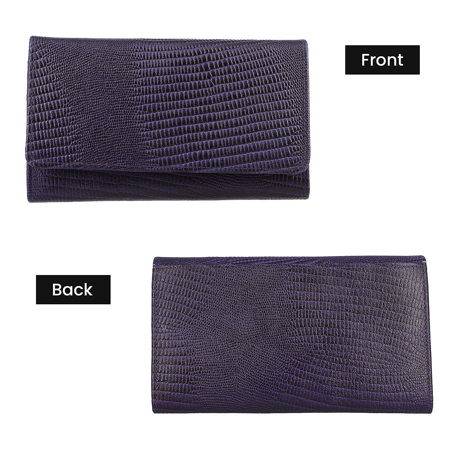 100% Genuine Leather Lizard Embossed Womens RFID Protected Wallet (Size 18x10 Cm) - Purple