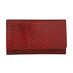 Genuine Leather Lizard Embossed Pattern Womens Rfid Protected Wallet - Black