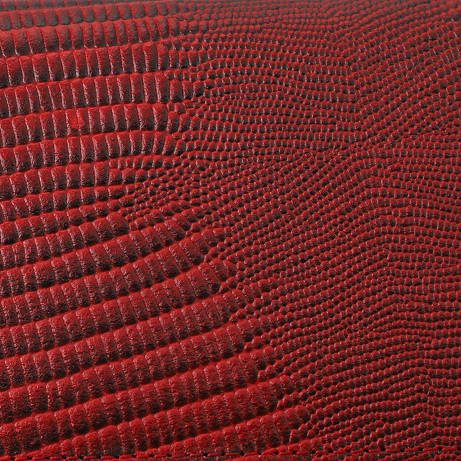 100% Genuine Leather Lizard Embossed Womens RFID Protected Wallet (Size 18x10 Cm) - Red