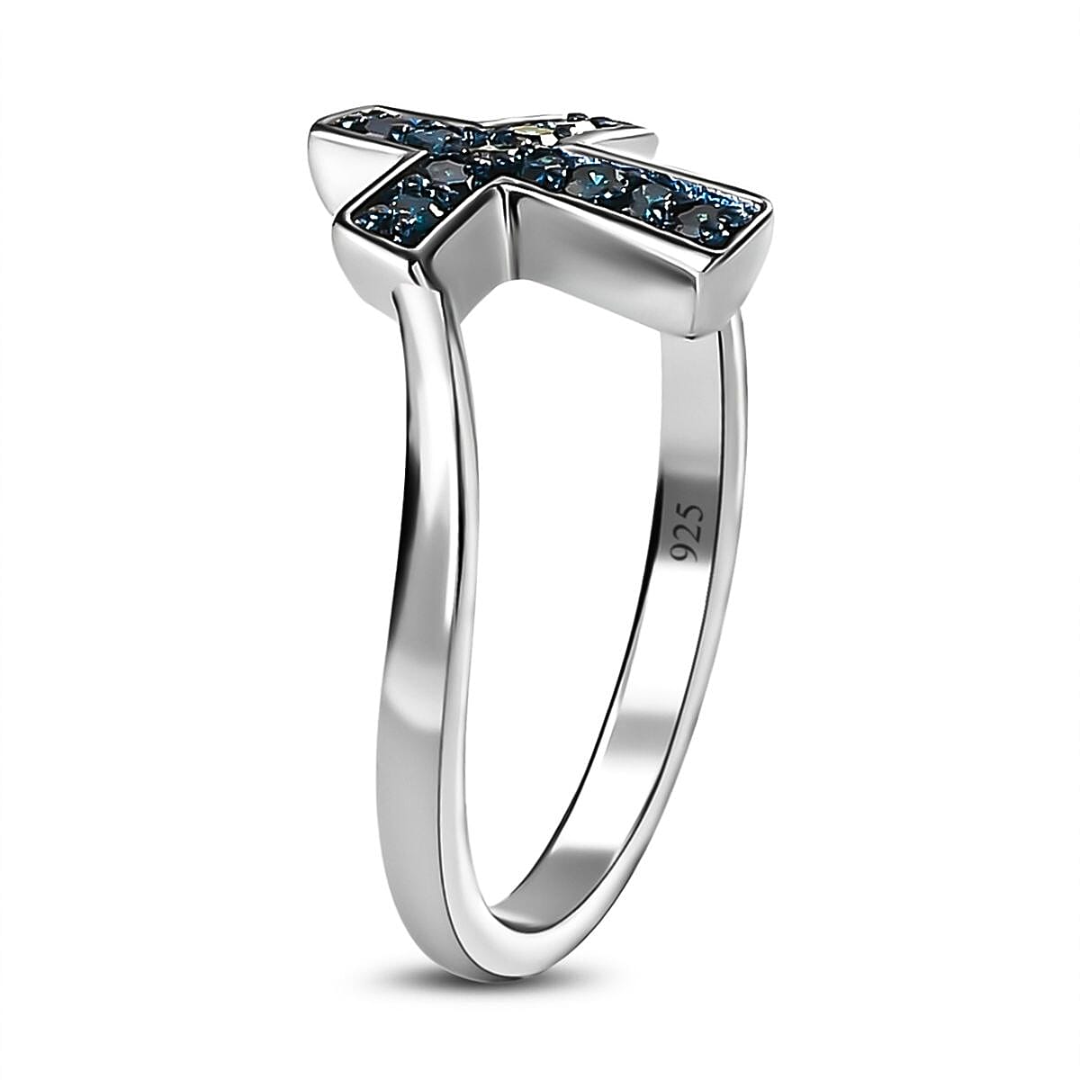 Blue Diamond  Fancy Ring in Platinum Overlay Sterling Silver