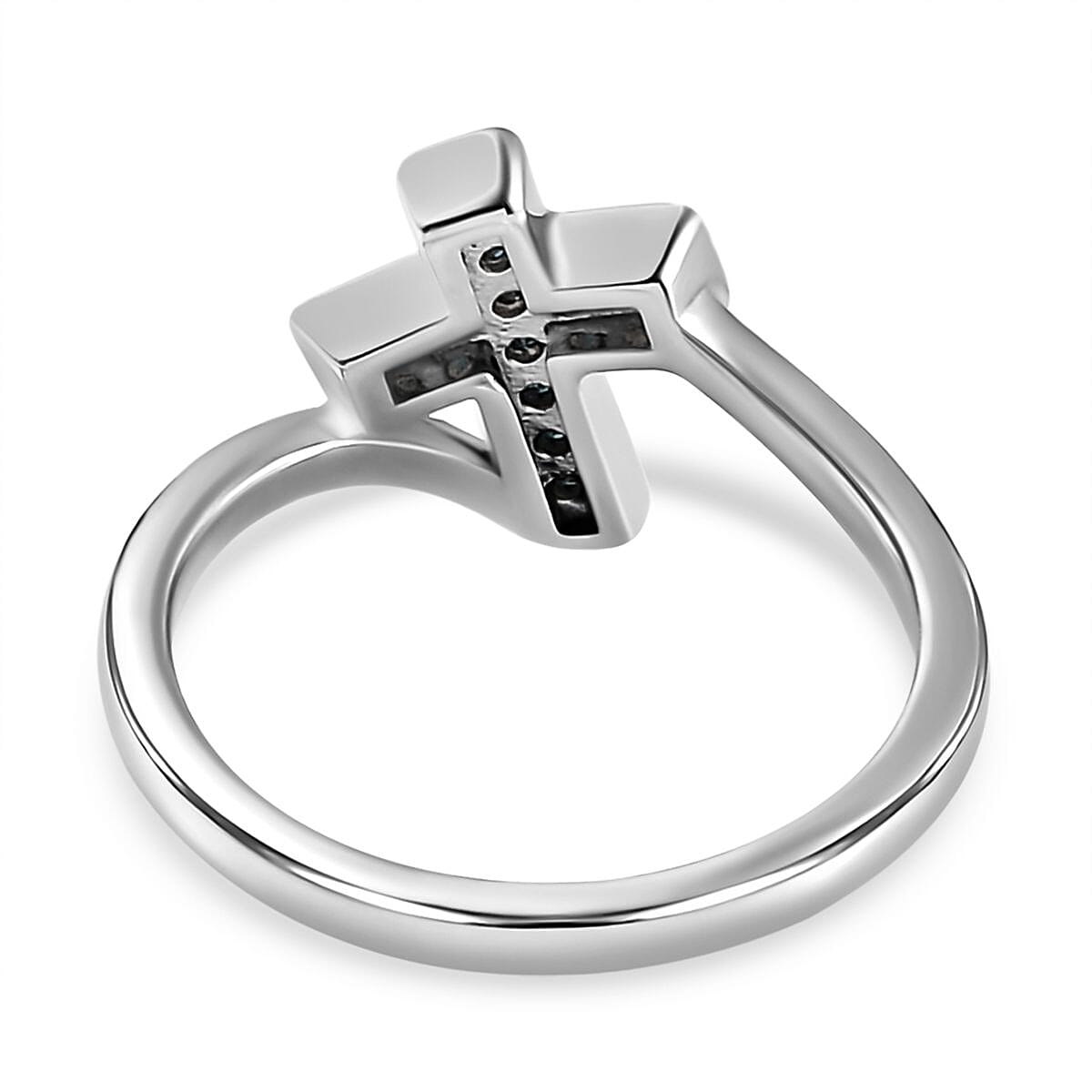 Blue Diamond  Fancy Ring in Platinum Overlay Sterling Silver