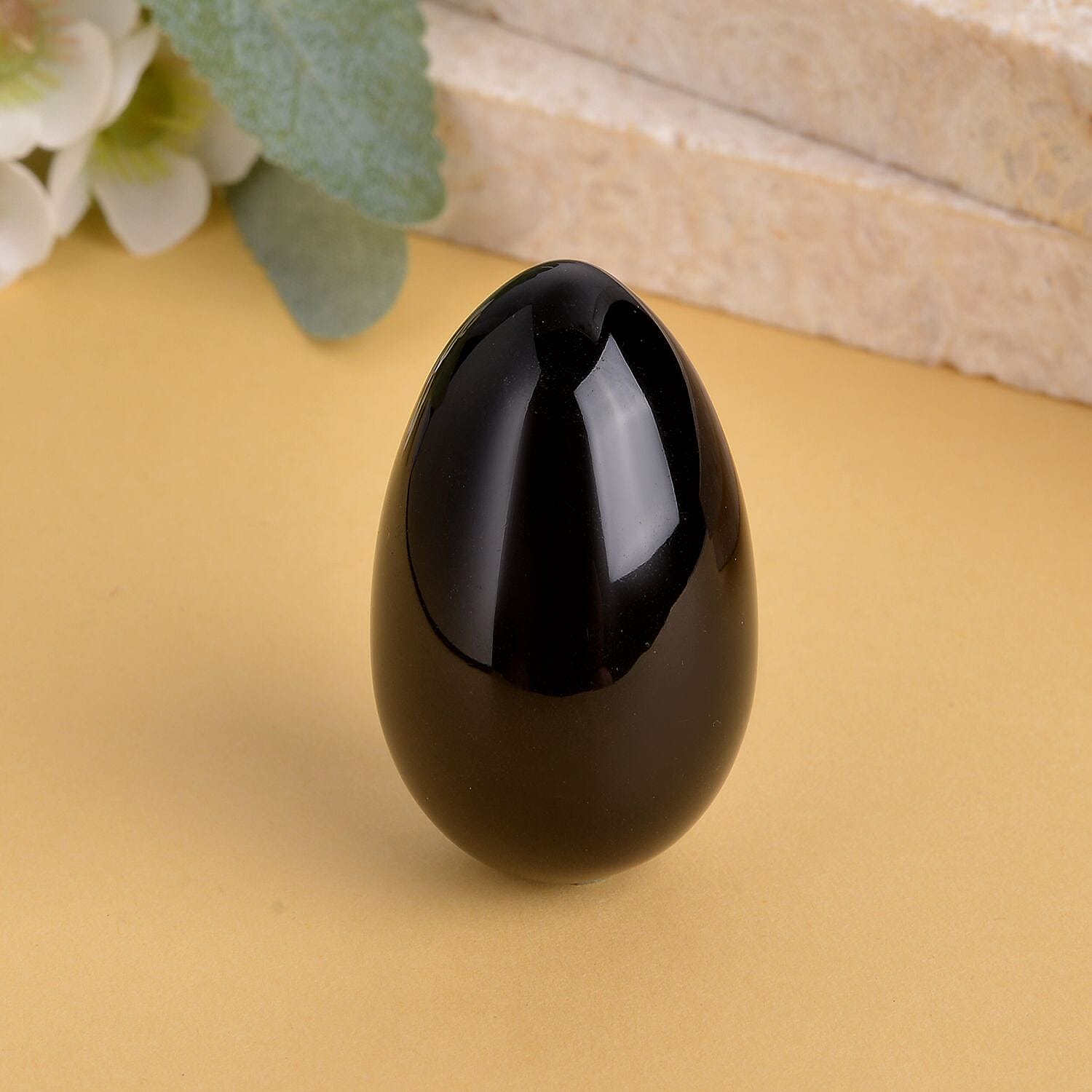 Egg Shape Black Obsidian Free Figurine (Size 4x3 Cm) 120-150 Ct.