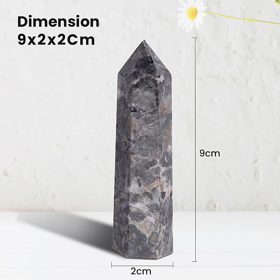 Gem Treasures - Pointed Yooperlite Tower (Size 9x2x2 Cm) - Grey