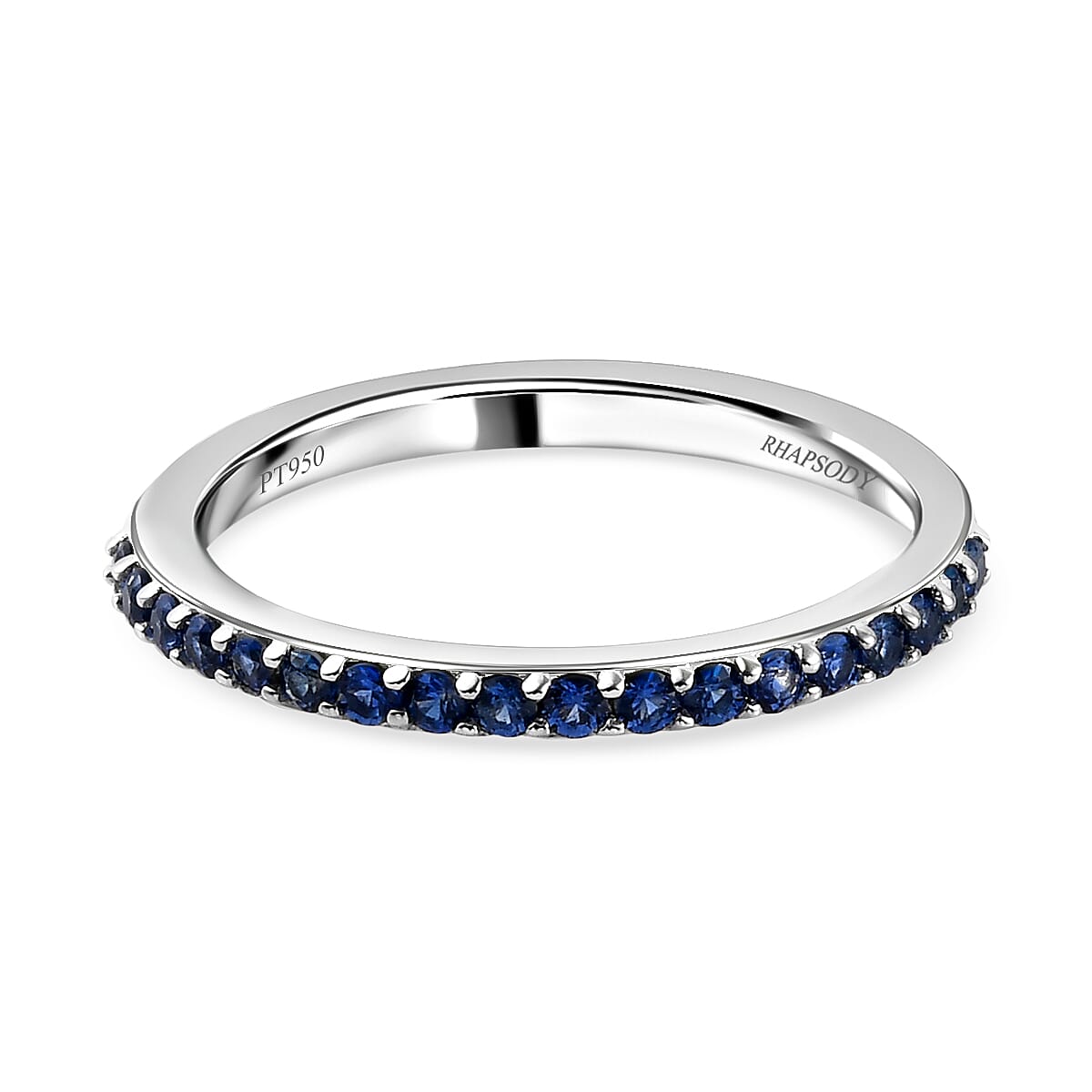 RHAPSODY 950 Platinum AAAA Ceylon Sapphire Half-Eternity Band Ring