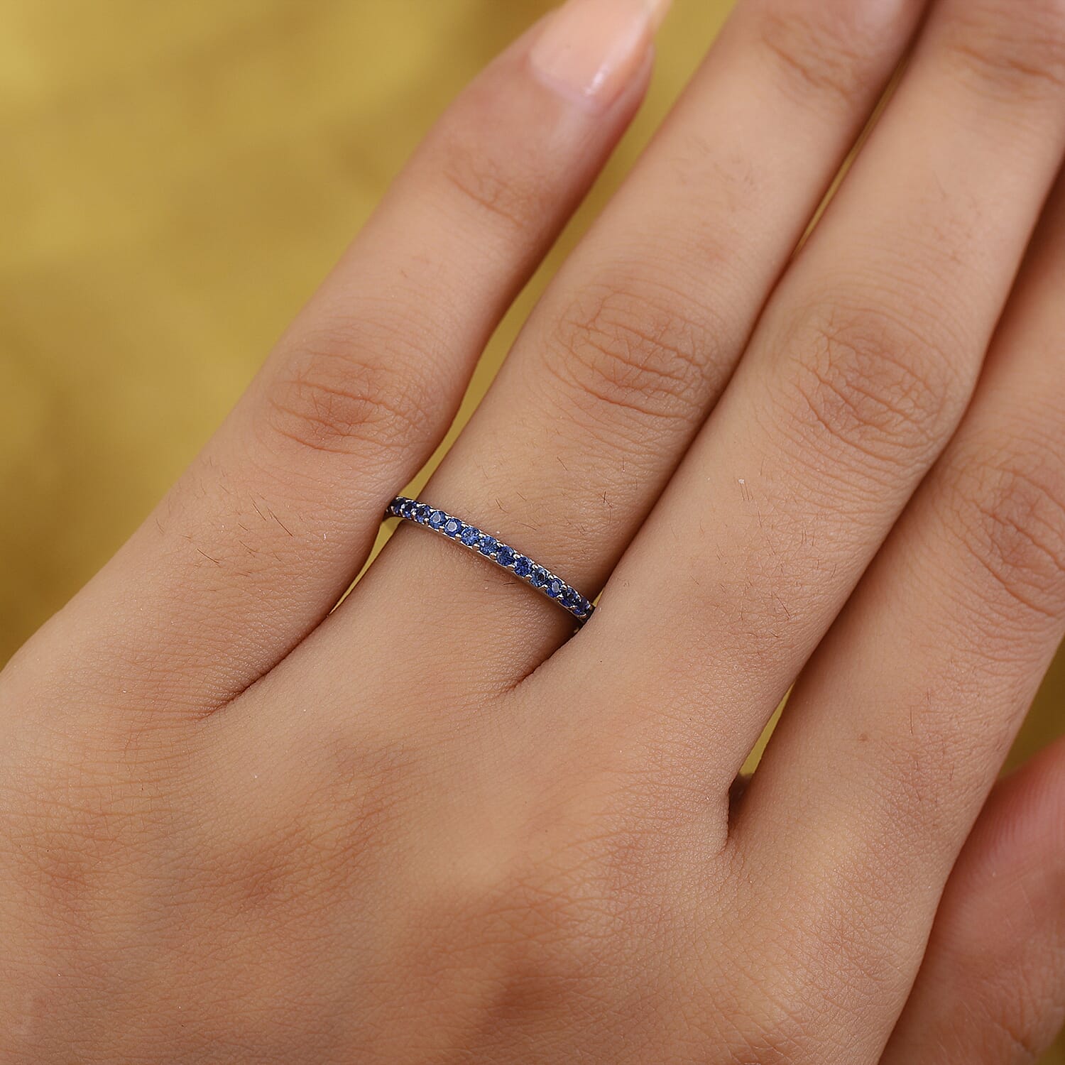 RHAPSODY 950 Platinum AAAA Ceylon Sapphire Half-Eternity Band Ring