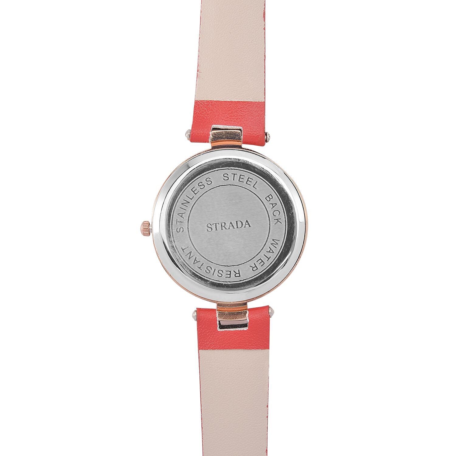 STRADA Japanese Movement White Austrian Crystal Embellished Water Resistant Watch with Red Dial & Strap