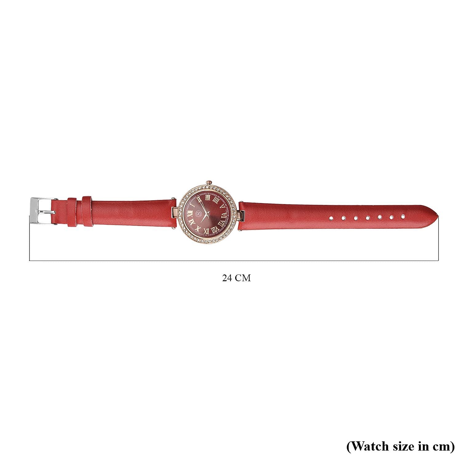 STRADA Japanese Movement White Austrian Crystal Embellished Water Resistant Watch with Red Dial & Strap
