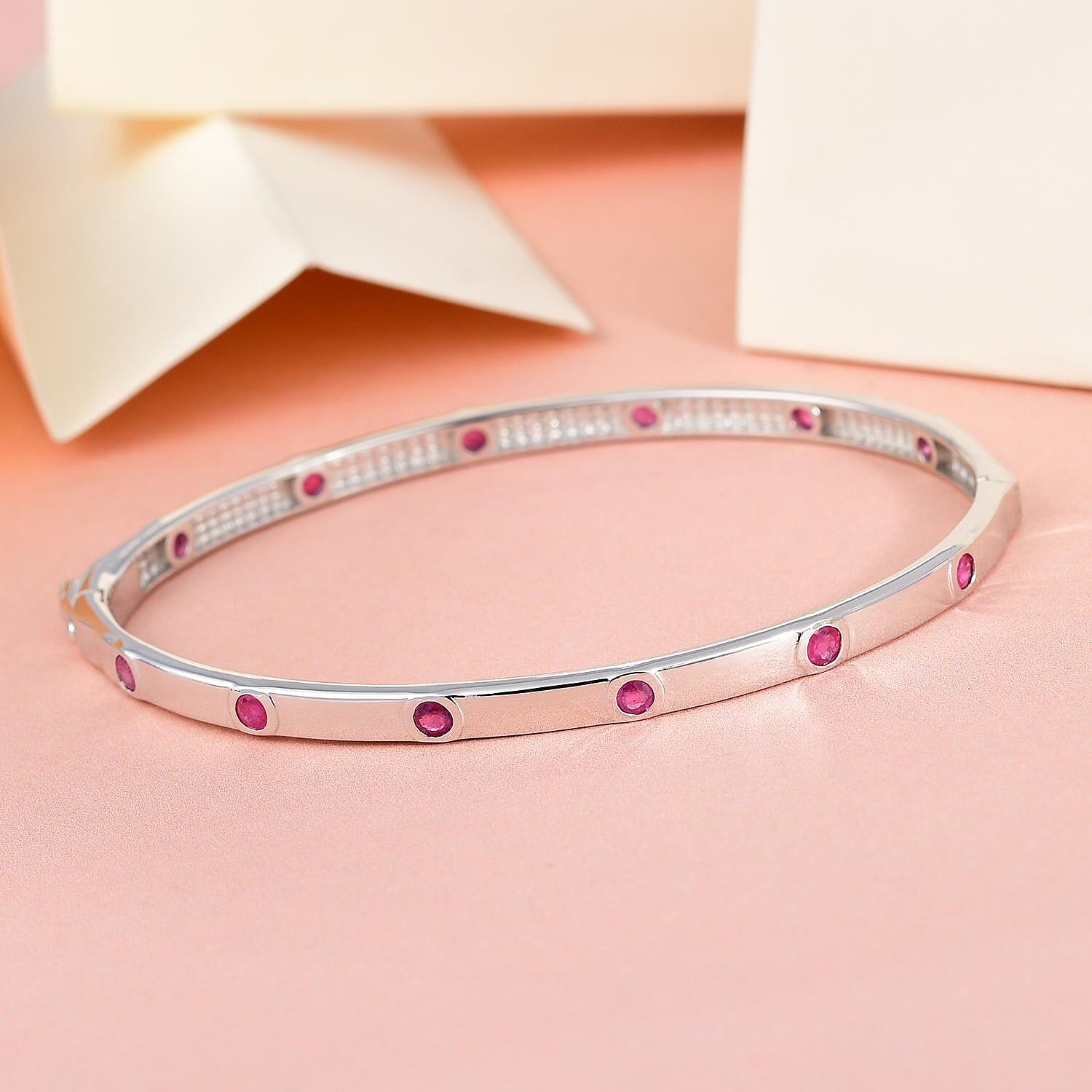 African Ruby Bangle (Size 7.5) in Platinum Overlay Sterling Silver 12.07 Gms