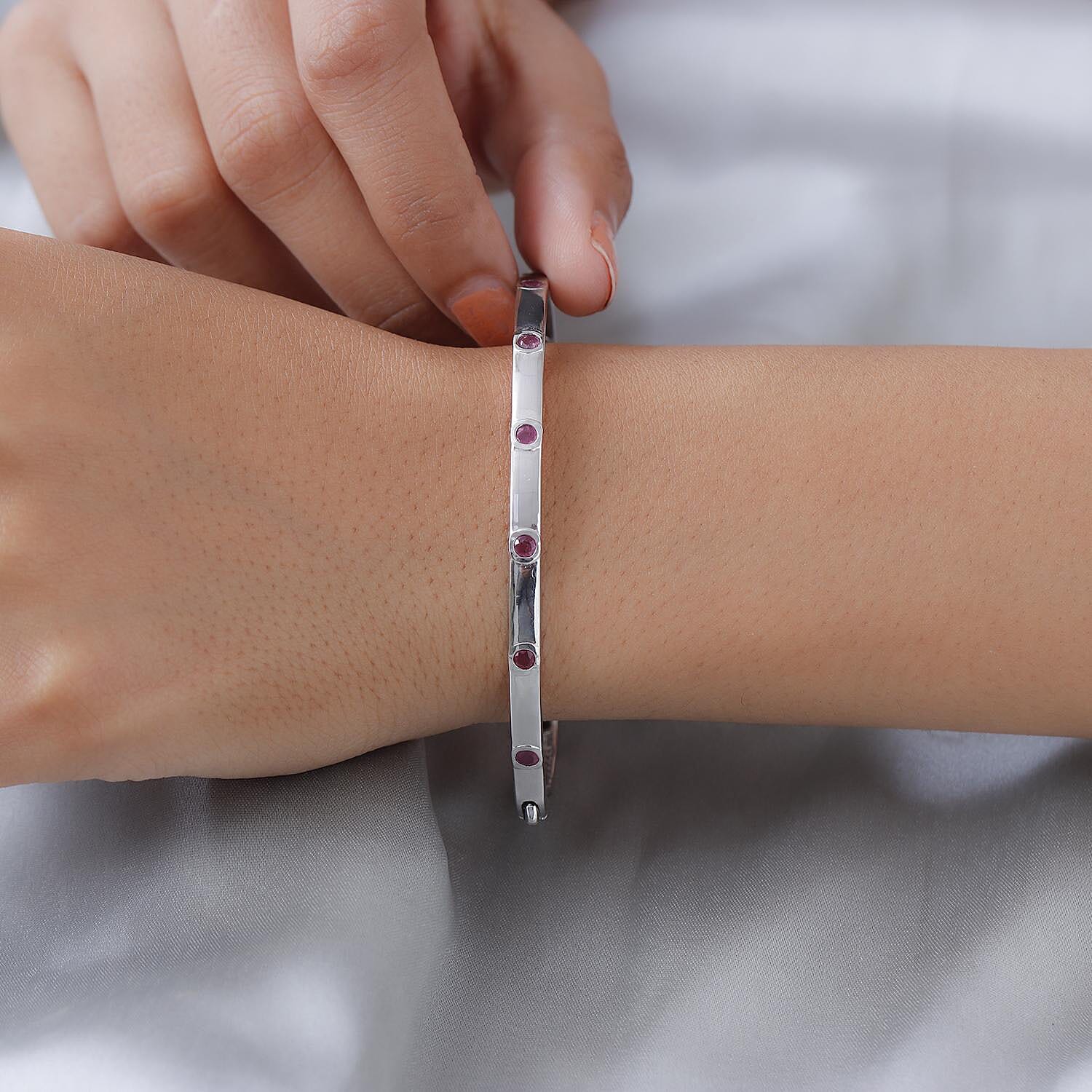 African Ruby Bangle (Size 7.5) in Platinum Overlay Sterling Silver 12.07 Gms