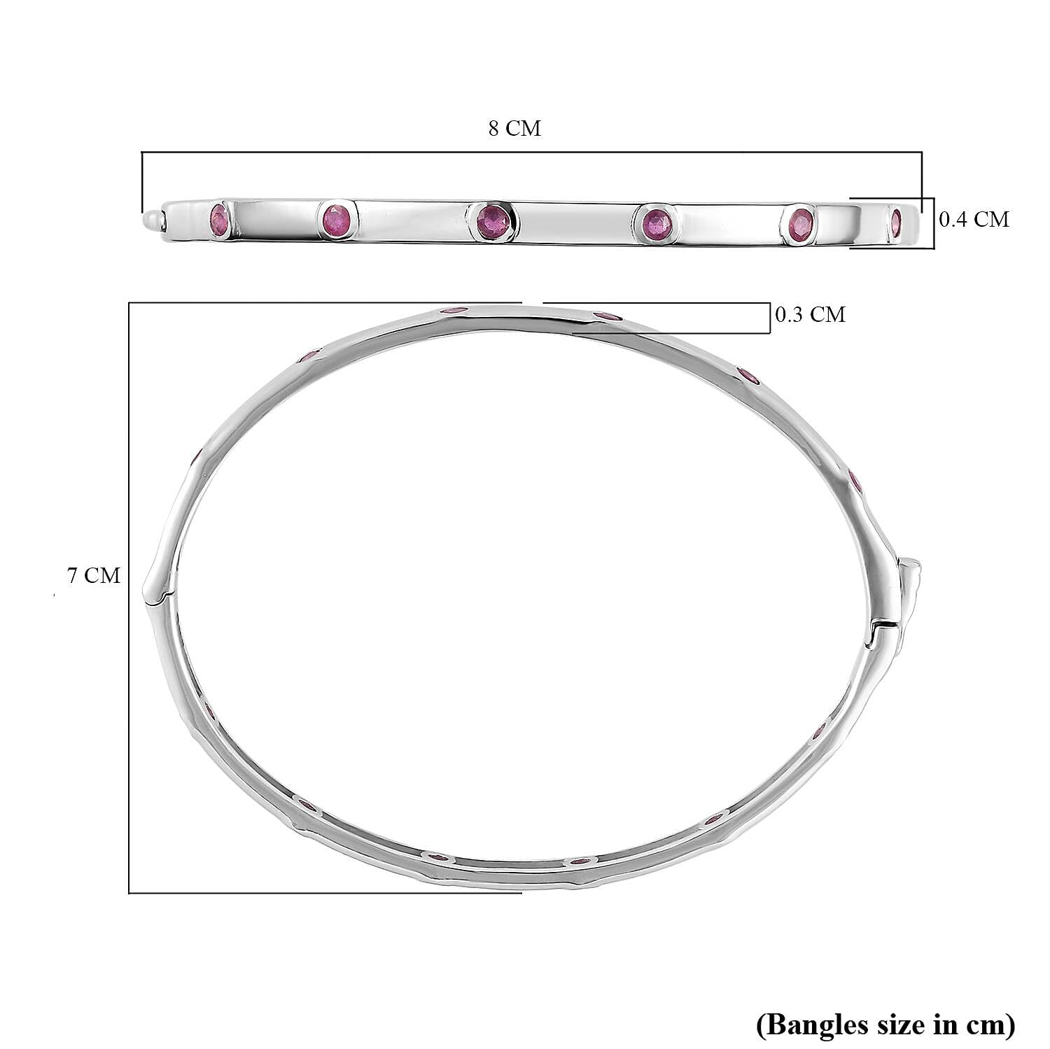 African Ruby Bangle (Size 7.5) in Platinum Overlay Sterling Silver 12.07 Gms