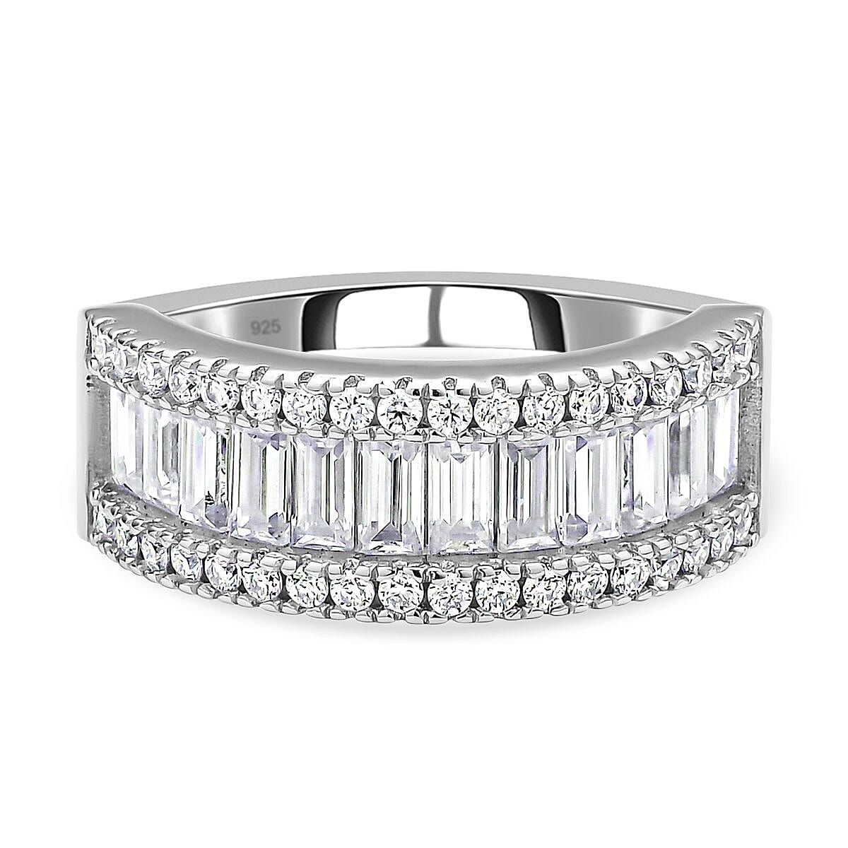 Moissanite Half Eternity Ring in Rhodium Overlay Sterling Silver 1.96 Ct.
