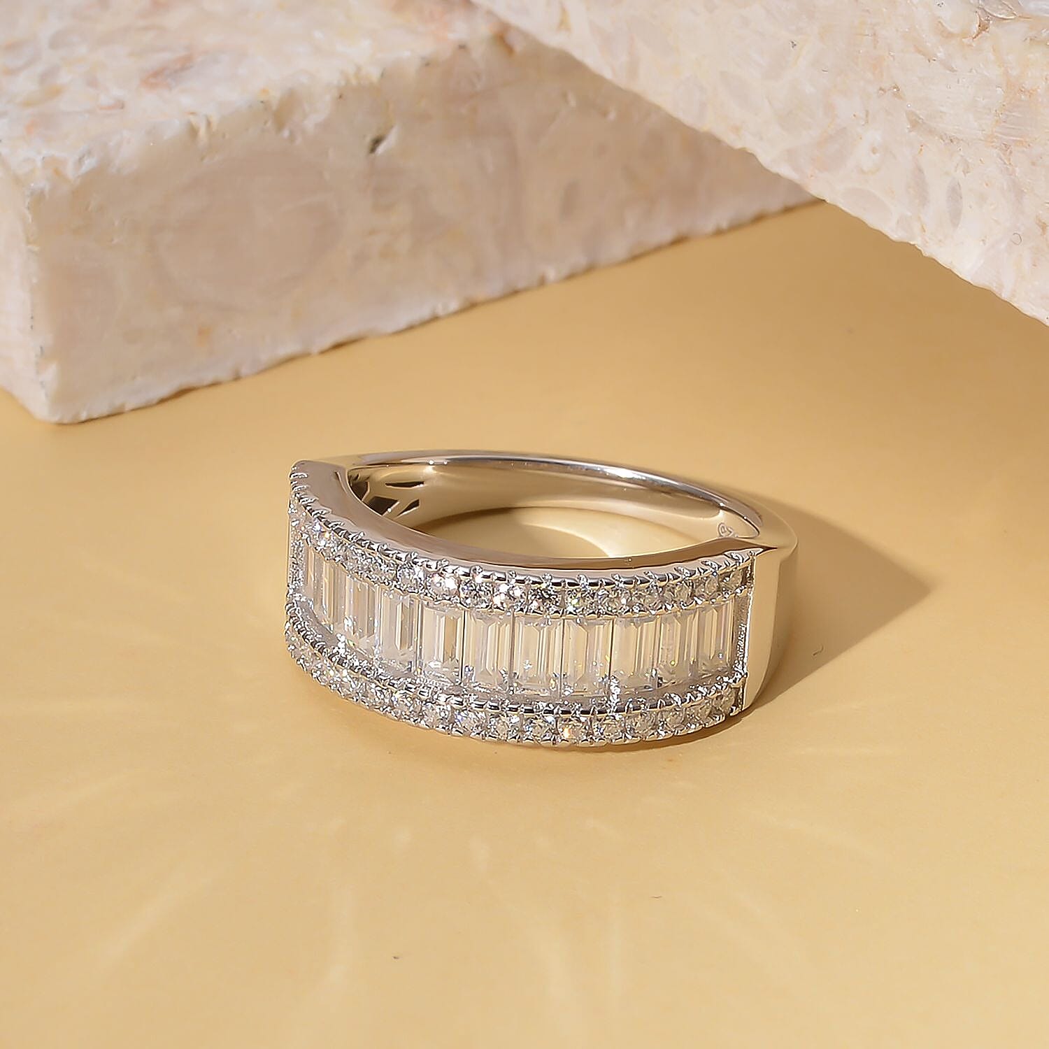 Moissanite Half Eternity Ring in Rhodium Overlay Sterling Silver 1.96 Ct.