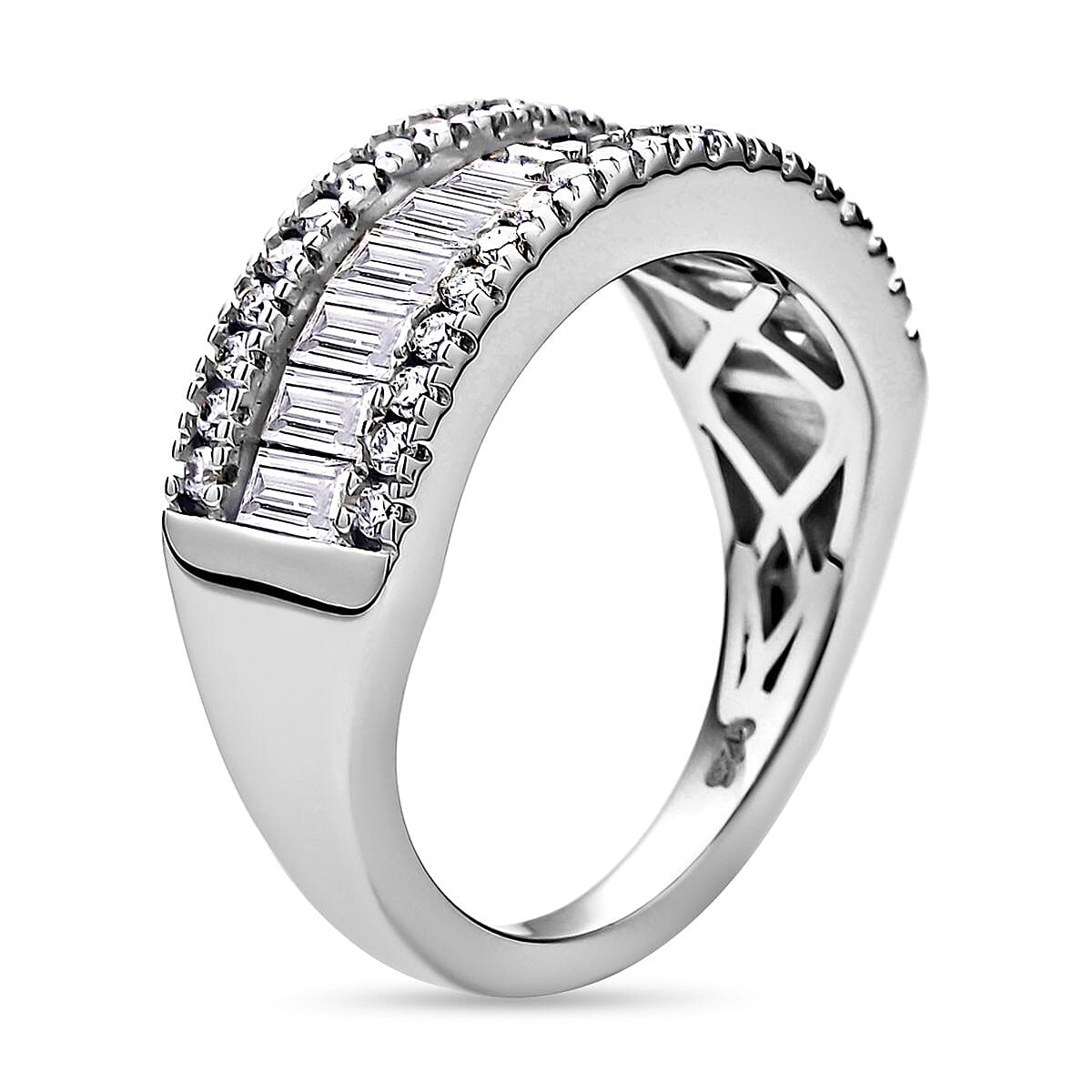 Moissanite Half Eternity Ring in Rhodium Overlay Sterling Silver 1.96 Ct.