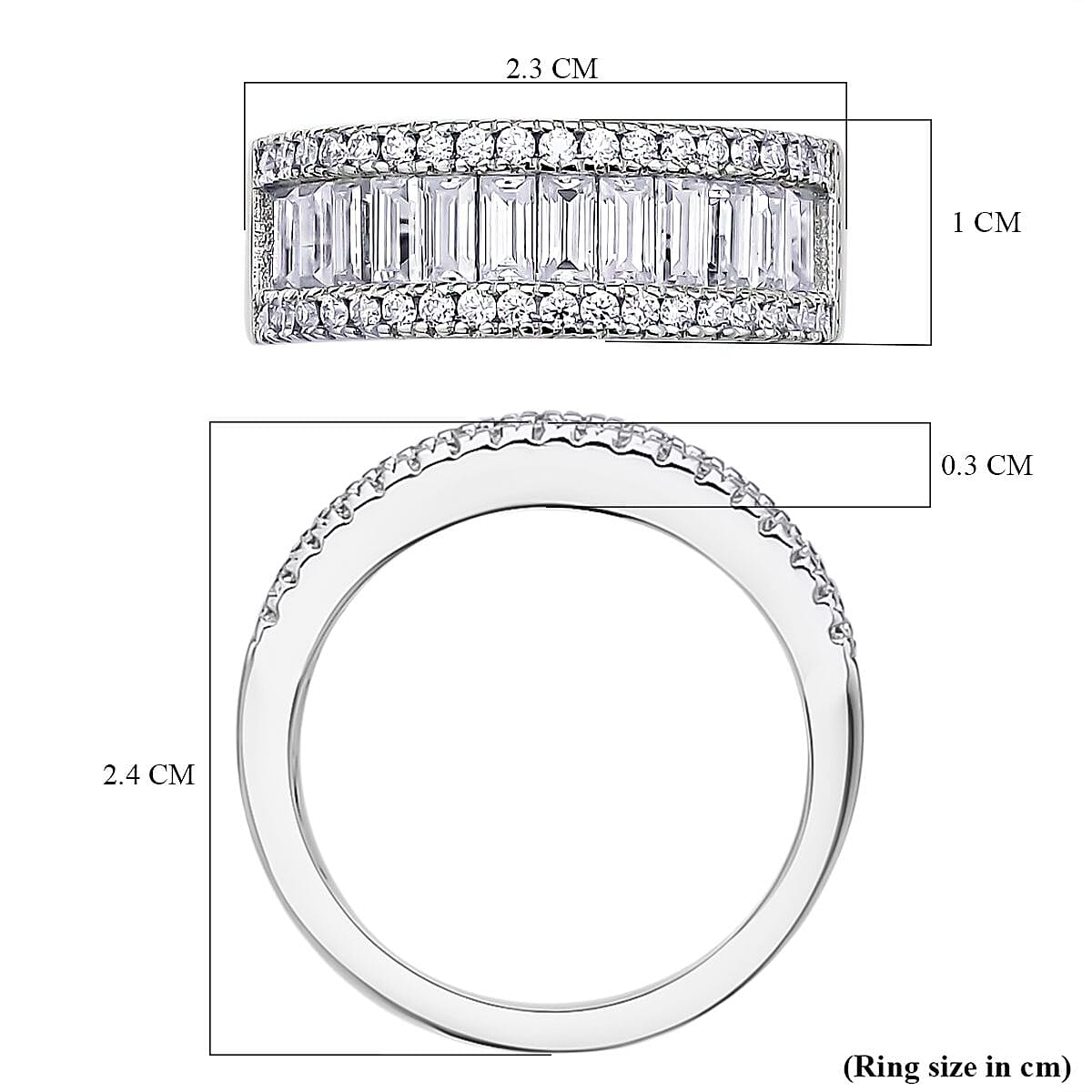 Moissanite Half Eternity Ring in Rhodium Overlay Sterling Silver 1.96 Ct.
