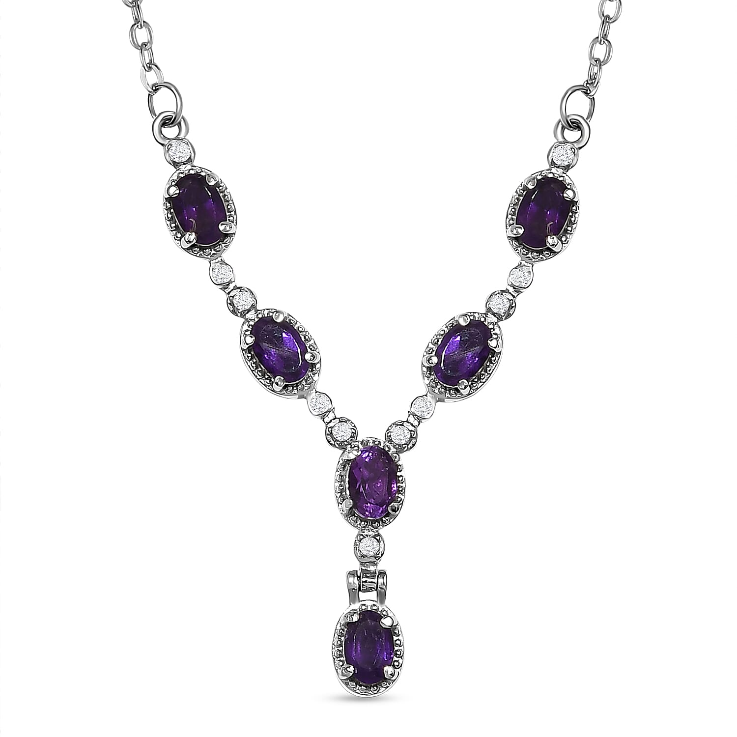 Amethyst and Natural Cambodian Zircon Stainless Steel Necklace (Size - 20) with Magnetic Lock