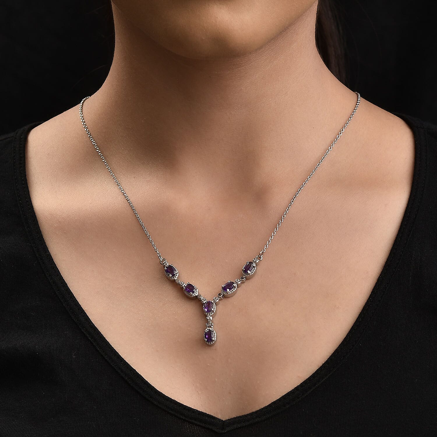 Amethyst and Natural Cambodian Zircon Stainless Steel Necklace (Size - 20) with Magnetic Lock