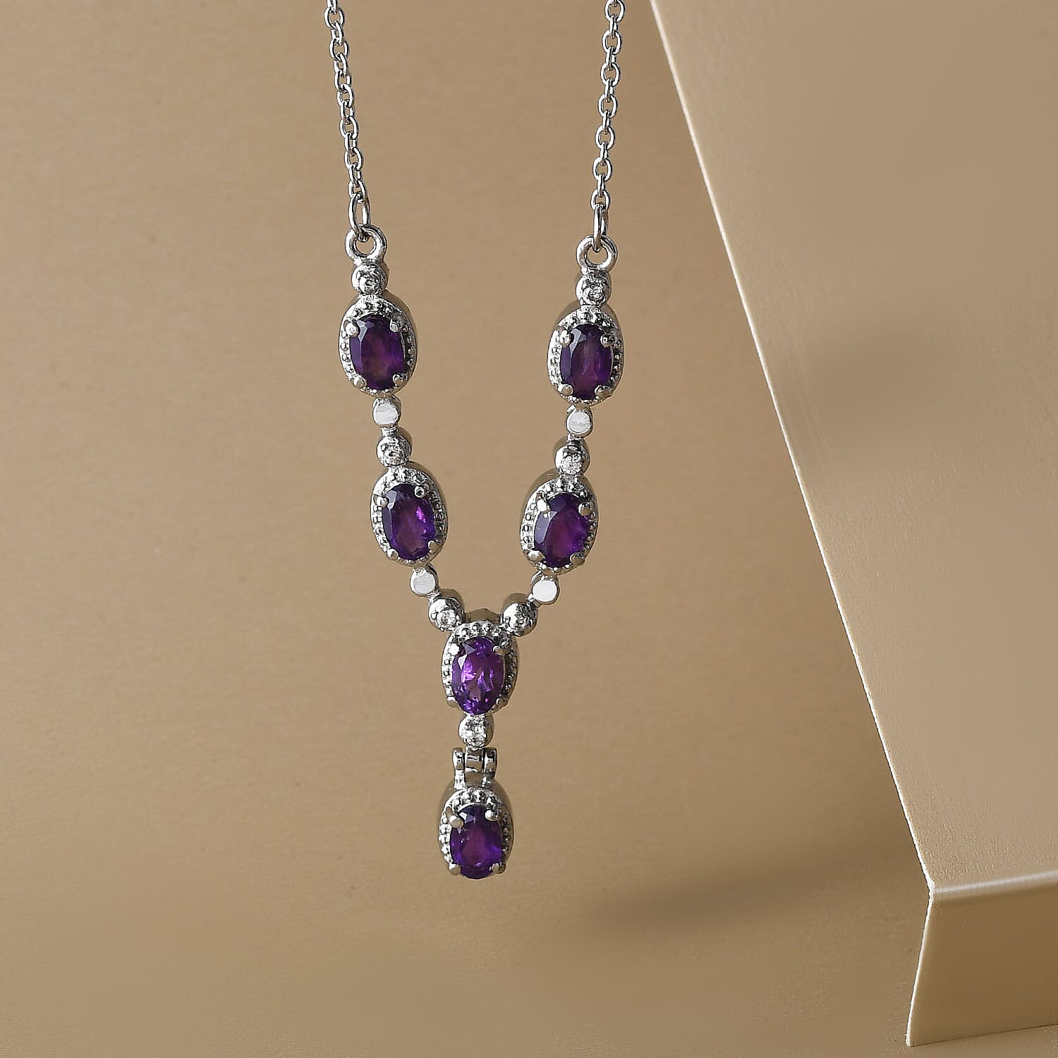 Amethyst and Natural Cambodian Zircon Stainless Steel Necklace (Size - 20) with Magnetic Lock