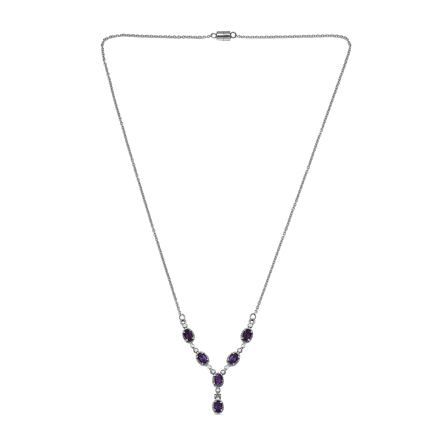 Amethyst and Natural Cambodian Zircon Stainless Steel Necklace (Size - 20) with Magnetic Lock