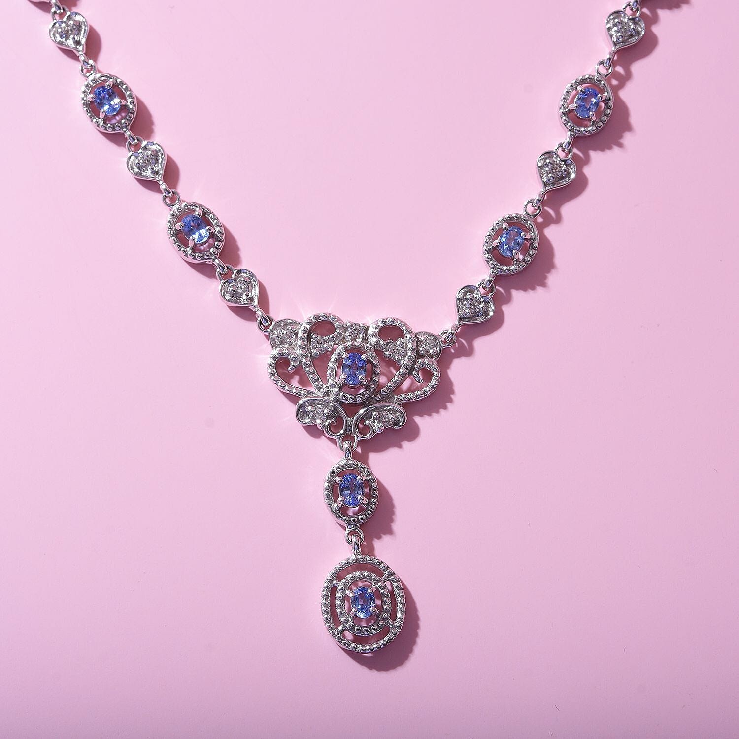 Ceylon Sapphire & Natural Zircon Necklace (Size -18-2 Ext.) in Rhodium Overlay Sterling Silver 2.64 Ct, Silver Wt. 10.80 GM