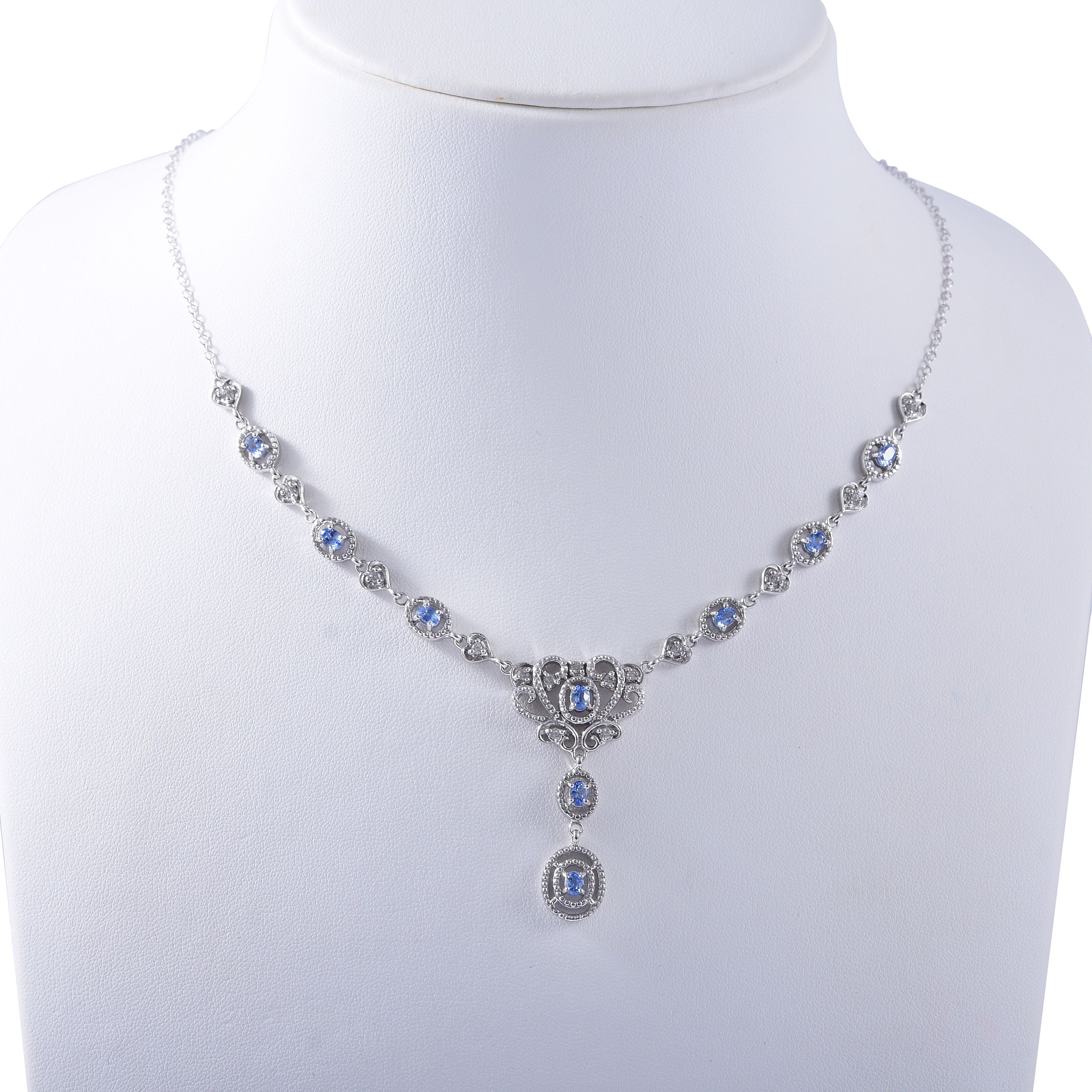 Ceylon Sapphire & Natural Zircon Necklace (Size -18-2 Ext.) in Rhodium Overlay Sterling Silver 2.64 Ct, Silver Wt. 10.80 GM