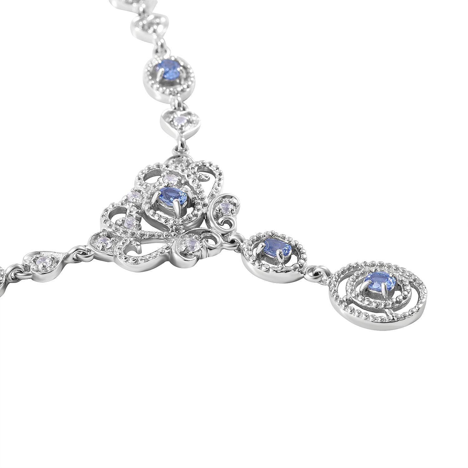 Ceylon Sapphire & Natural Zircon Necklace (Size -18-2 Ext.) in Rhodium Overlay Sterling Silver 2.64 Ct, Silver Wt. 10.80 GM