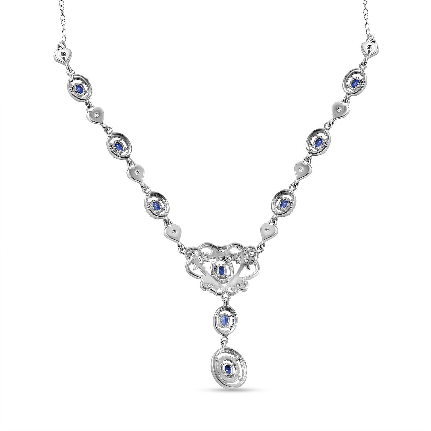 Ceylon Sapphire & Natural Zircon Necklace (Size -18-2 Ext.) in Rhodium Overlay Sterling Silver 2.64 Ct, Silver Wt. 10.80 GM