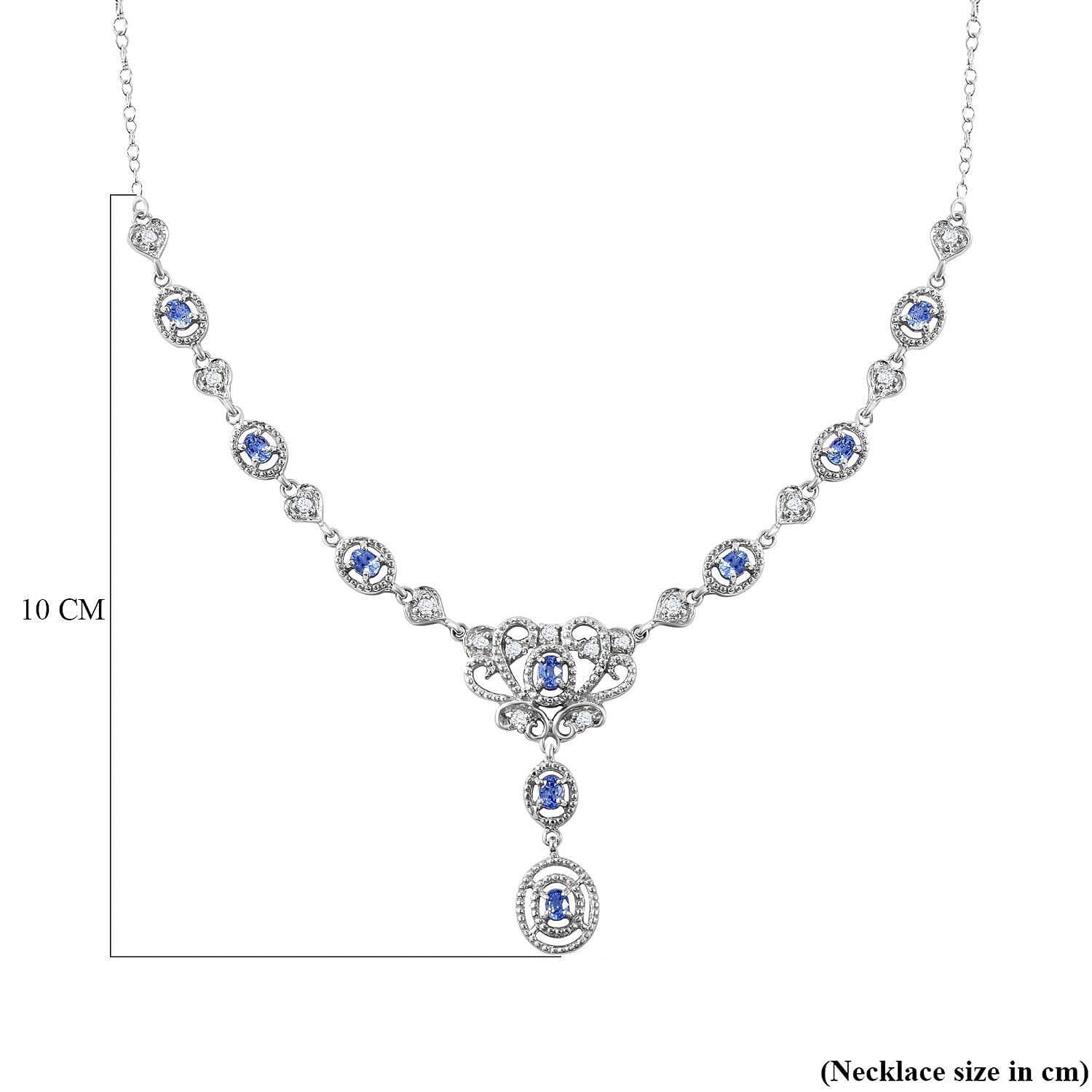 Ceylon Sapphire & Natural Zircon Necklace (Size -18-2 Ext.) in Rhodium Overlay Sterling Silver 2.64 Ct, Silver Wt. 10.80 GM
