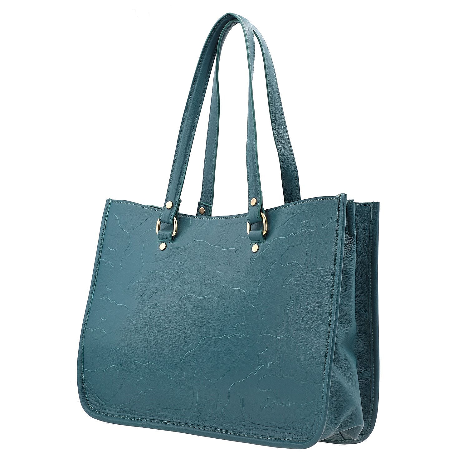 100% Genuine Fine Grain Leather Bag - Teal Green