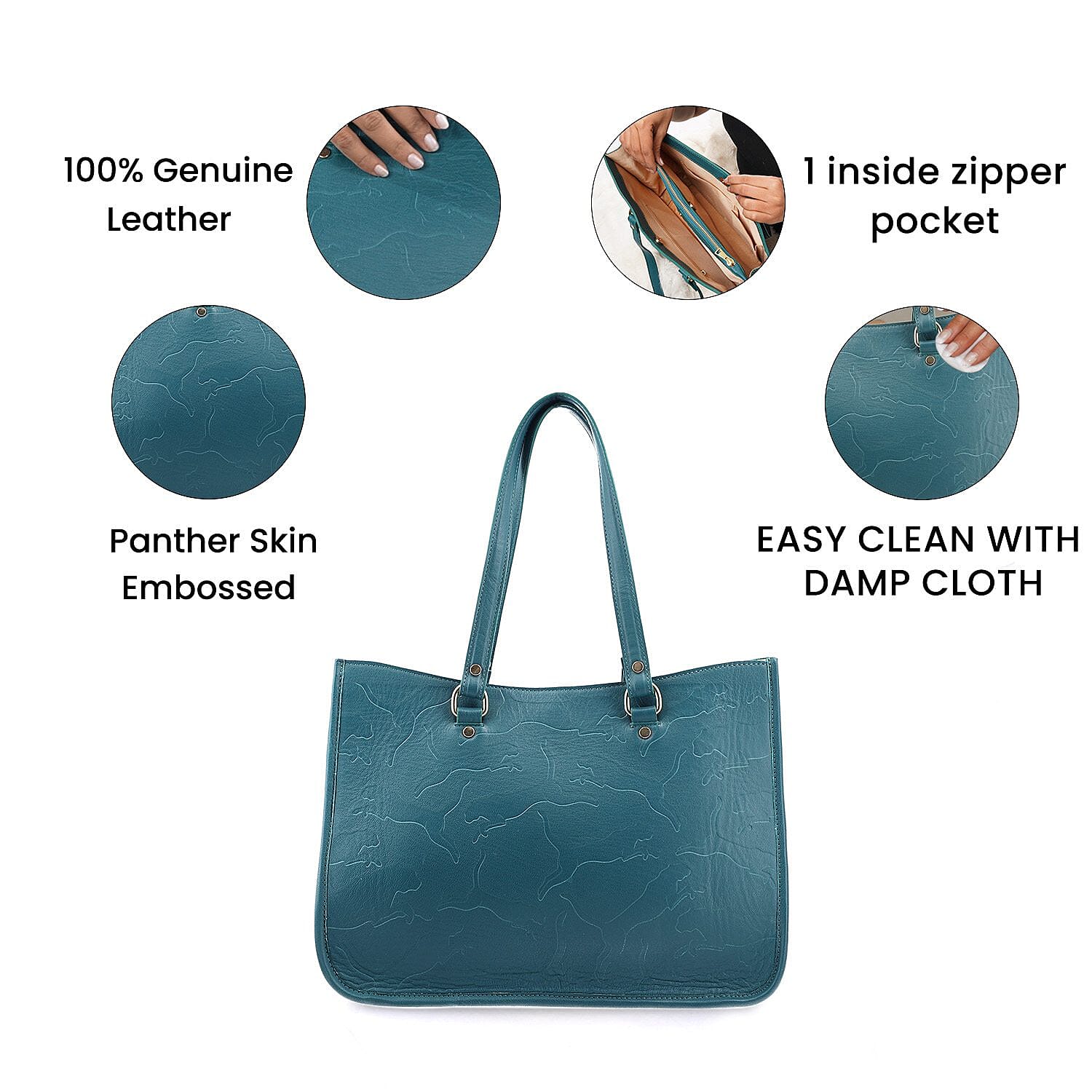 100% Genuine Fine Grain Leather Bag - Teal Green