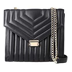 Genuine Leather Quilted Crossbody Bag - Golden