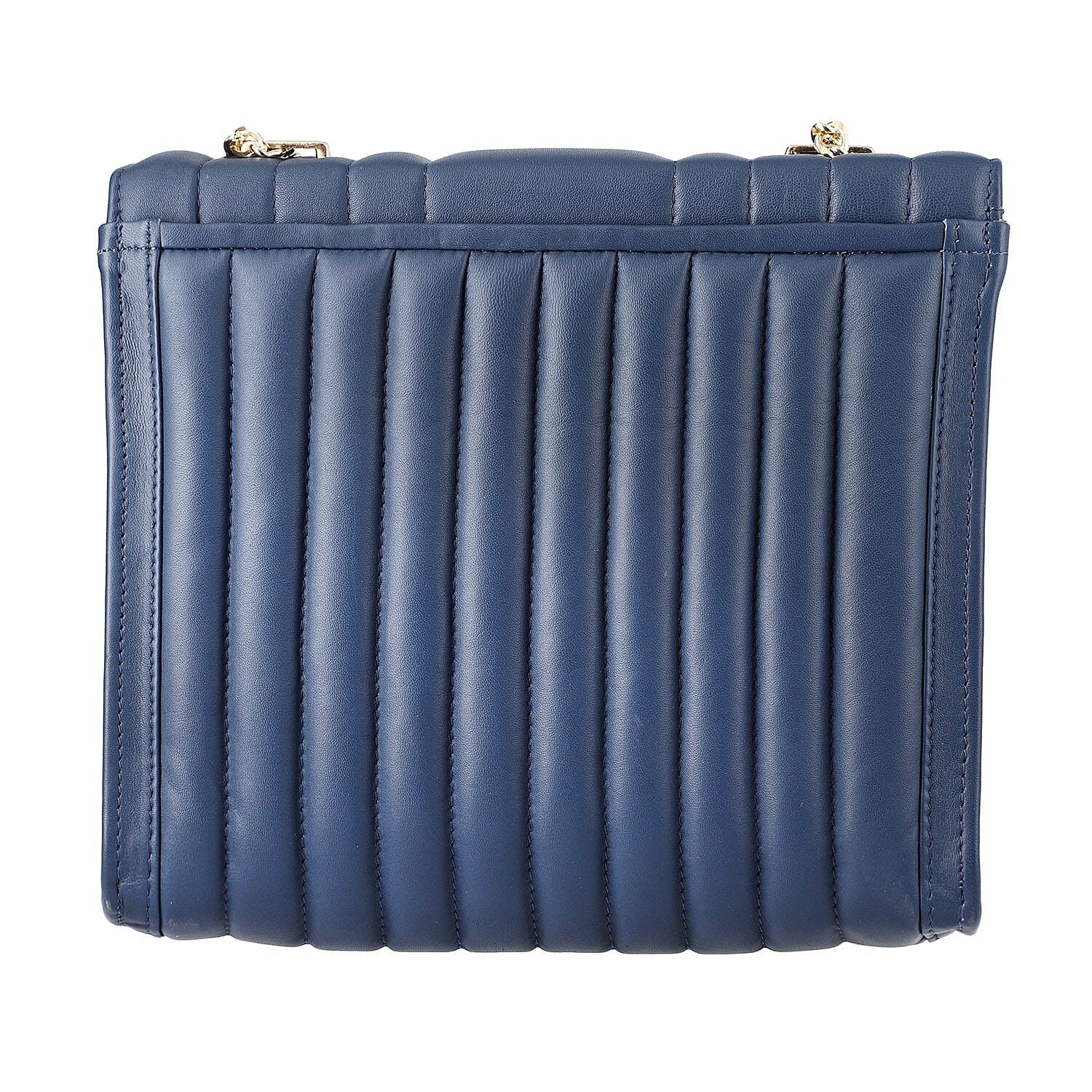 ONE TIME DEAL Designer 100% Genuine Leather Quilted Crossbody Bag With Curb Link Chain Strap - Navy