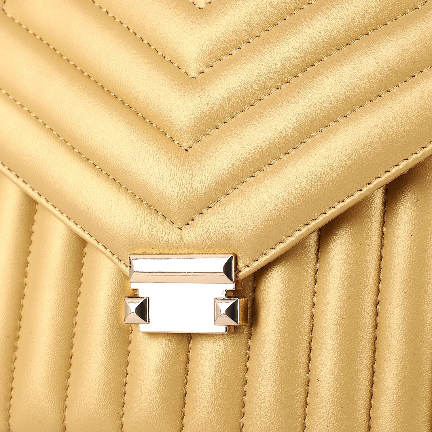 100% Genuine Leather Quilted Crossbody Bag with Curb Link Chain Strap - Golden