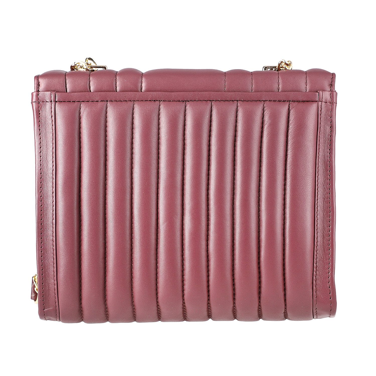 100% Genuine Leather Quilted Crossbody Bag With Curb Link Chain Strap - Maroon