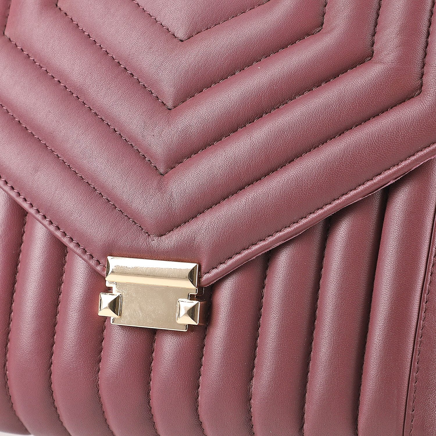 100% Genuine Leather Quilted Crossbody Bag With Curb Link Chain Strap - Maroon