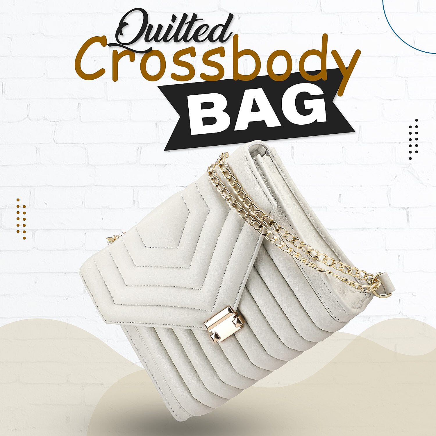 ONE TIME DEAL Designer 100% Genuine Leather Quilted Crossbody Bag With Curb Link Strap - White