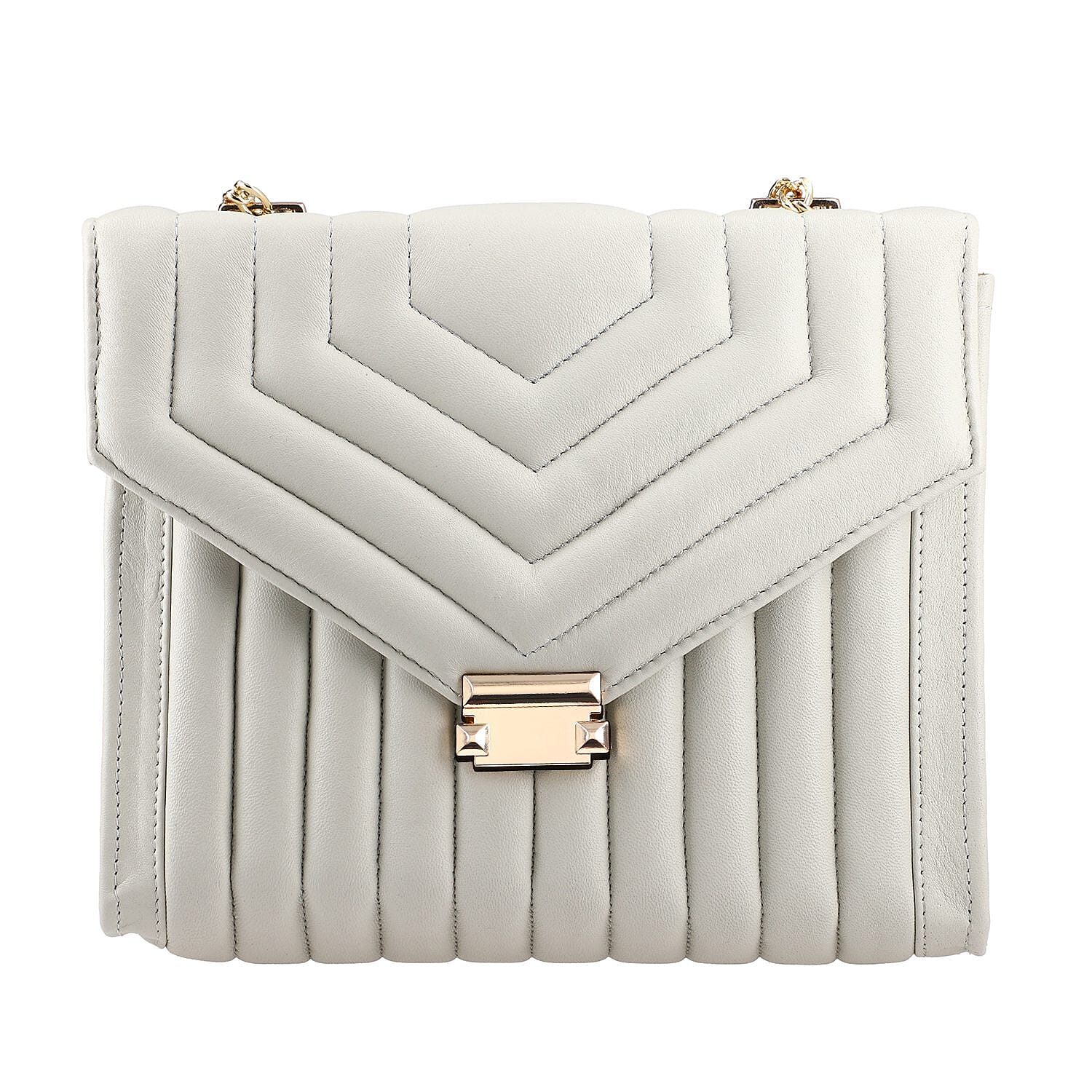 ONE TIME DEAL Designer 100% Genuine Leather Quilted Crossbody Bag With Curb Link Strap - White