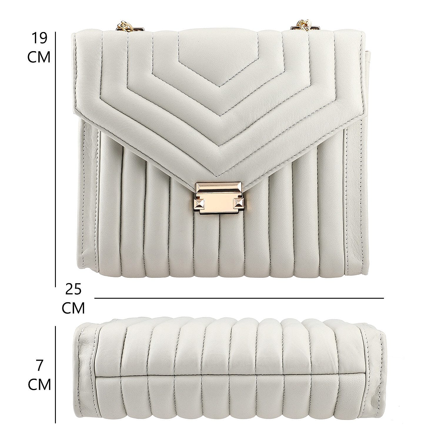 ONE TIME DEAL Designer 100% Genuine Leather Quilted Crossbody Bag With Curb Link Strap - White