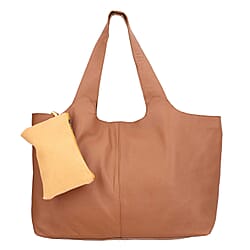 Genuine Leather Unlined Tote Bag with Fabric Pouch - Navy Blue