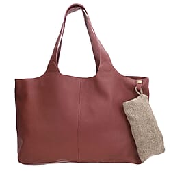 Genuine Leather Unlined Tote Bag with Fabric Pouch - Navy Blue