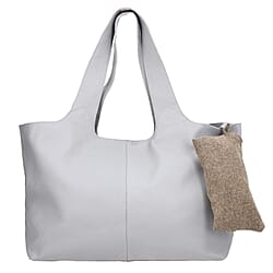 Genuine Leather Unlined Tote Bag with Fabric Pouch - Navy Blue