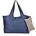 Genuine Leather Unlined Tote Bag with Fabric Pouch - Navy Blue