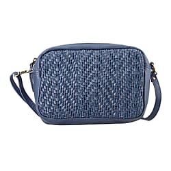 Genuine Leather Front Weaving Sling Crossbody Bag - Brown