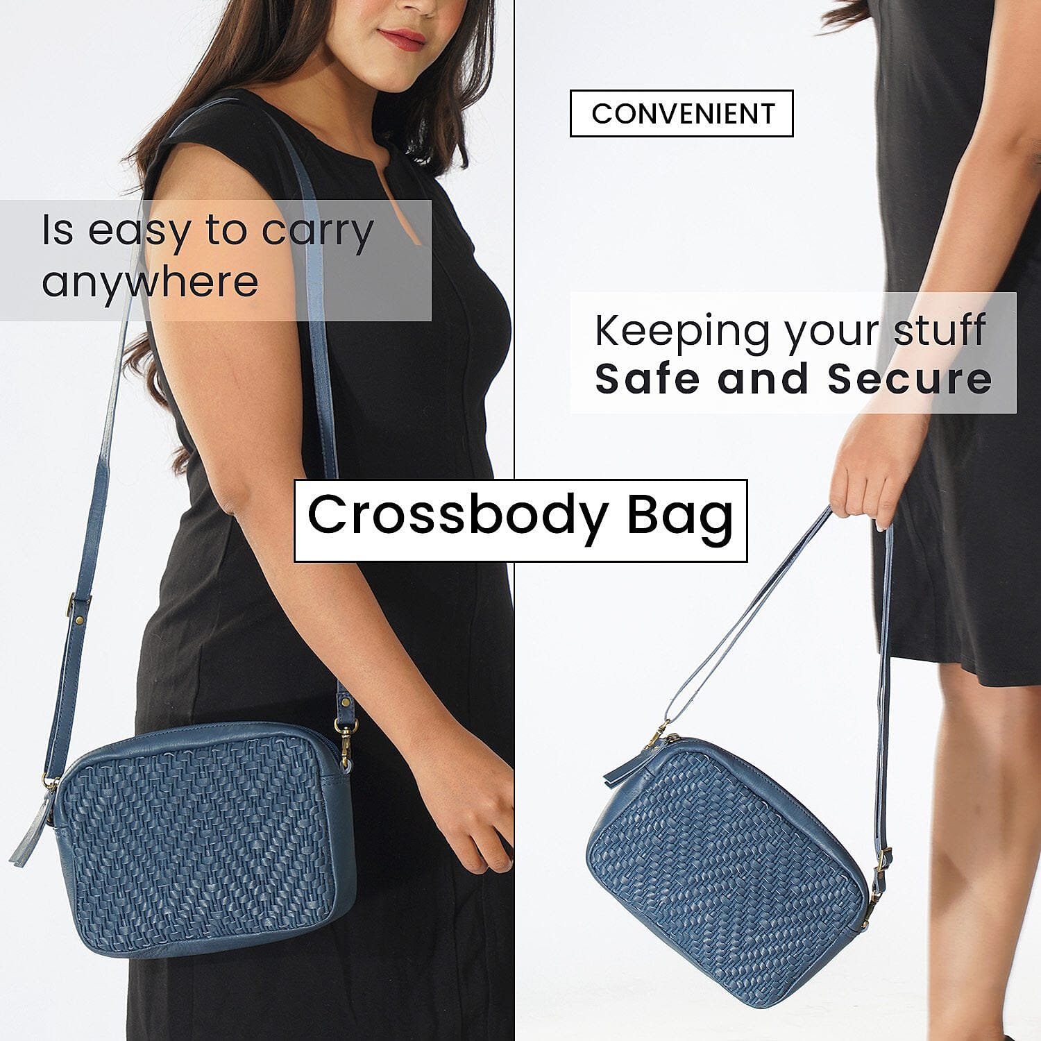 Genuine Leather Front Weaving Sling Crossbody Bag - Brown