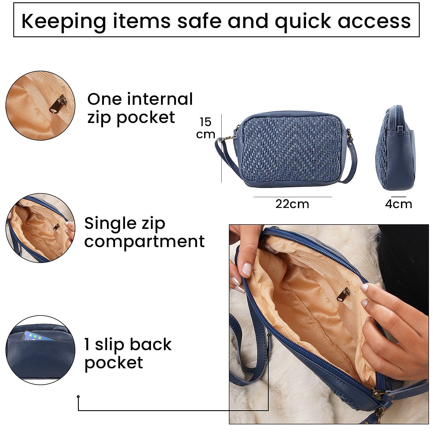 Genuine Leather Front Weaving Sling Crossbody Bag - Brown