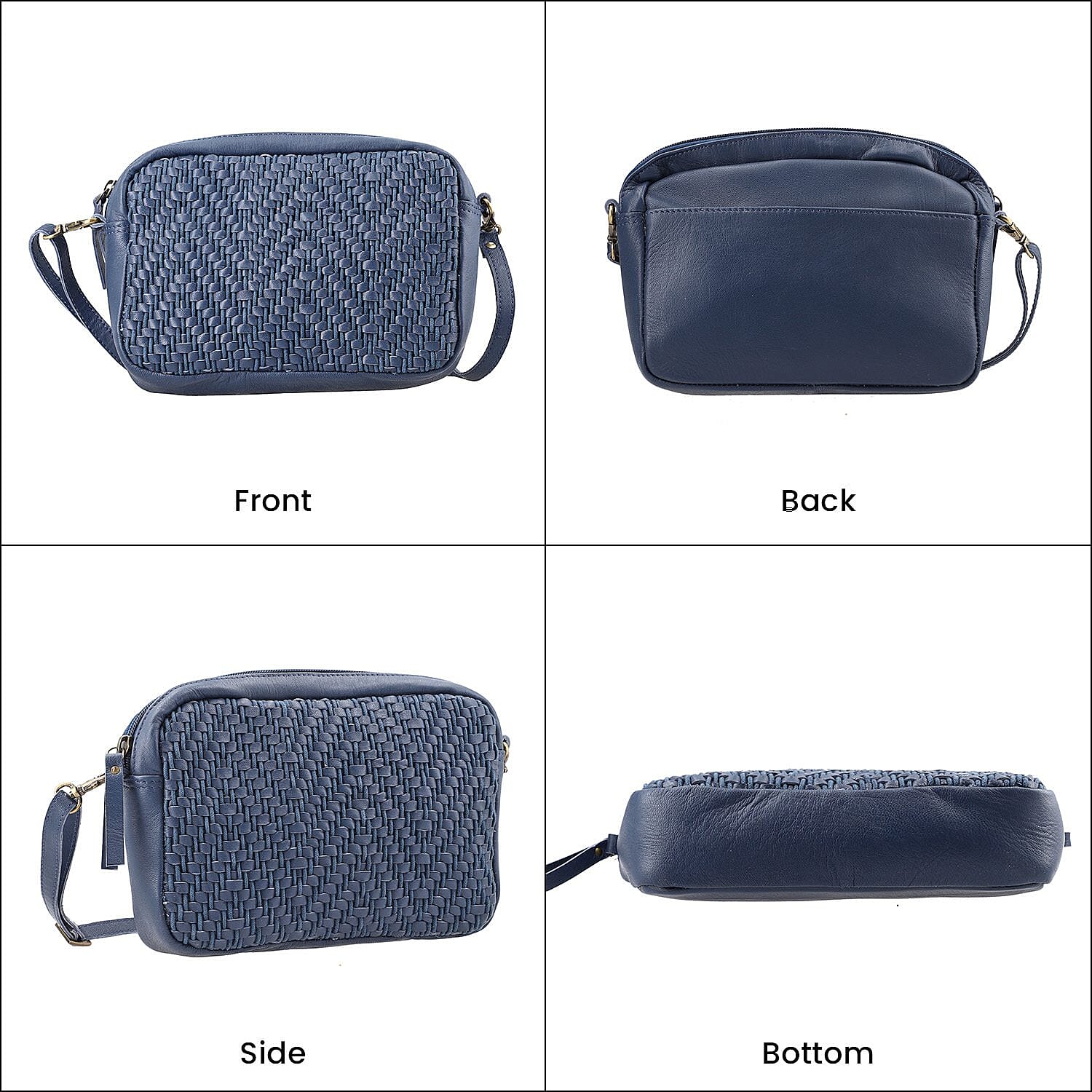 Genuine Leather Front Weaving Sling Crossbody Bag - Brown