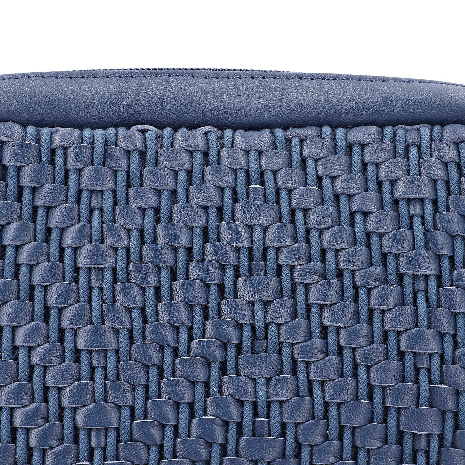 Genuine Leather Front Weaving Sling Crossbody Bag - Brown