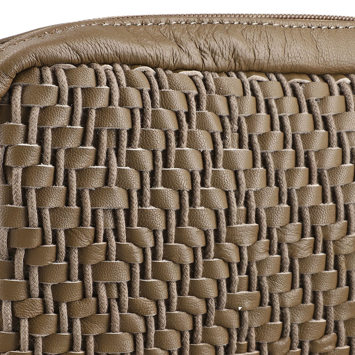 100% Genuine Leather Front Weaving Sling Crossbody Bag - Brown