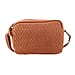 Genuine Leather Front Weaving Sling Crossbody Bag - Brown