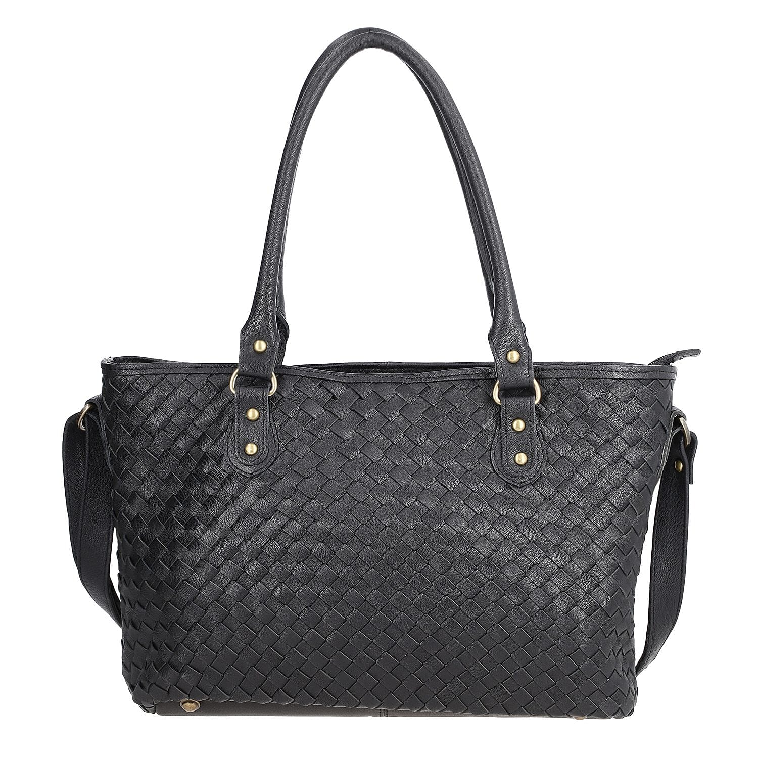 100% Genuine Leather Weaved Shoulder Bag (Size 32x26x12 cm) - Black